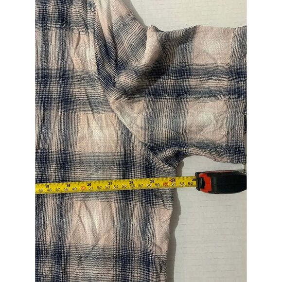 AllSaints Tampa SS Flannel Shirt Plaid Long Sleeve Pink Black Size XL Linen - Picture 7 of 9